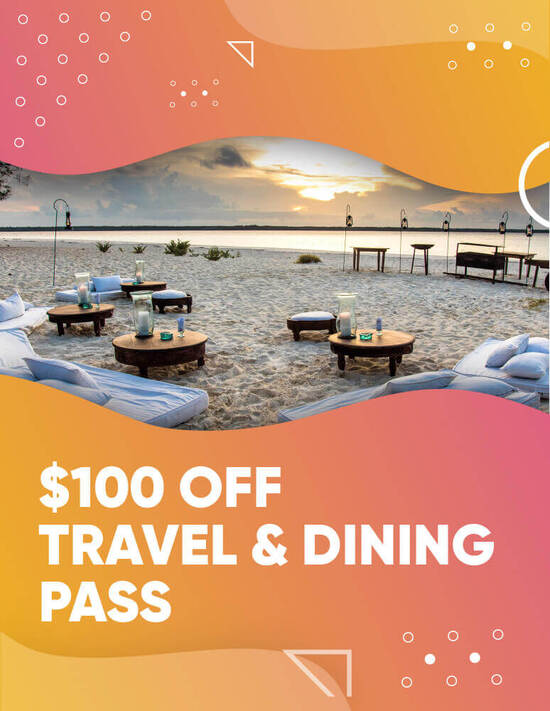 $100 Off Travel & Dining Pass poster